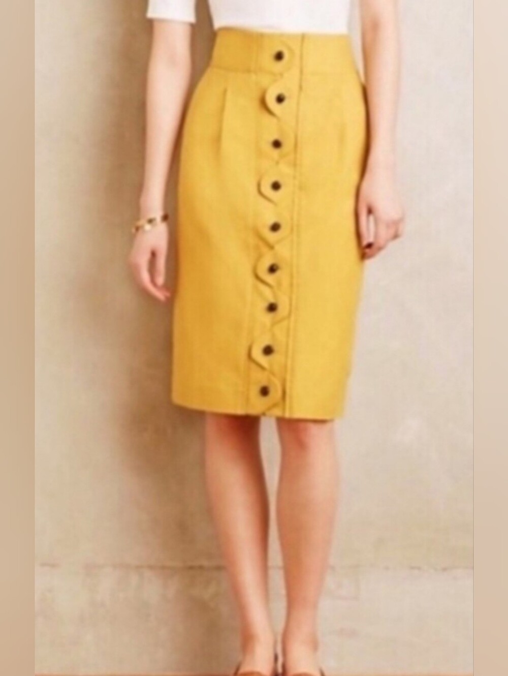 Maeve Anthropologie Women’s Mustard Button-Front Pencil Skirt Size 6